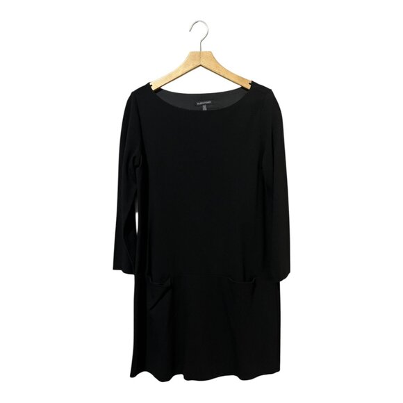Eileen Fisher Shift Dress Black With Pockets S/P Viscose Nylon - Picture 1 of 9